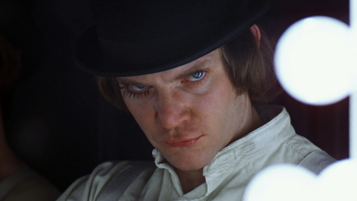 Malcolm McDowell dans « Orange mécanique » de Stanley Kubrick.