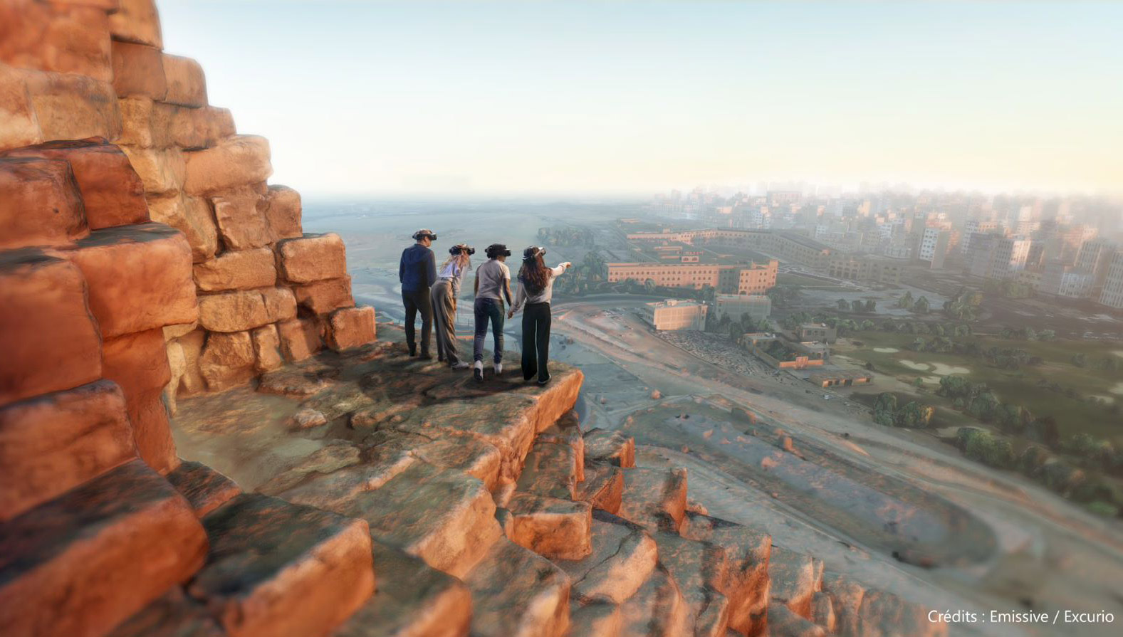 Hissés au sommet de la pyramide de Khéops, les visiteurs peuvent découvrir la métropole du Caire 2600 ans avant notre ère et aujourd’hui © Emissive / Excurio