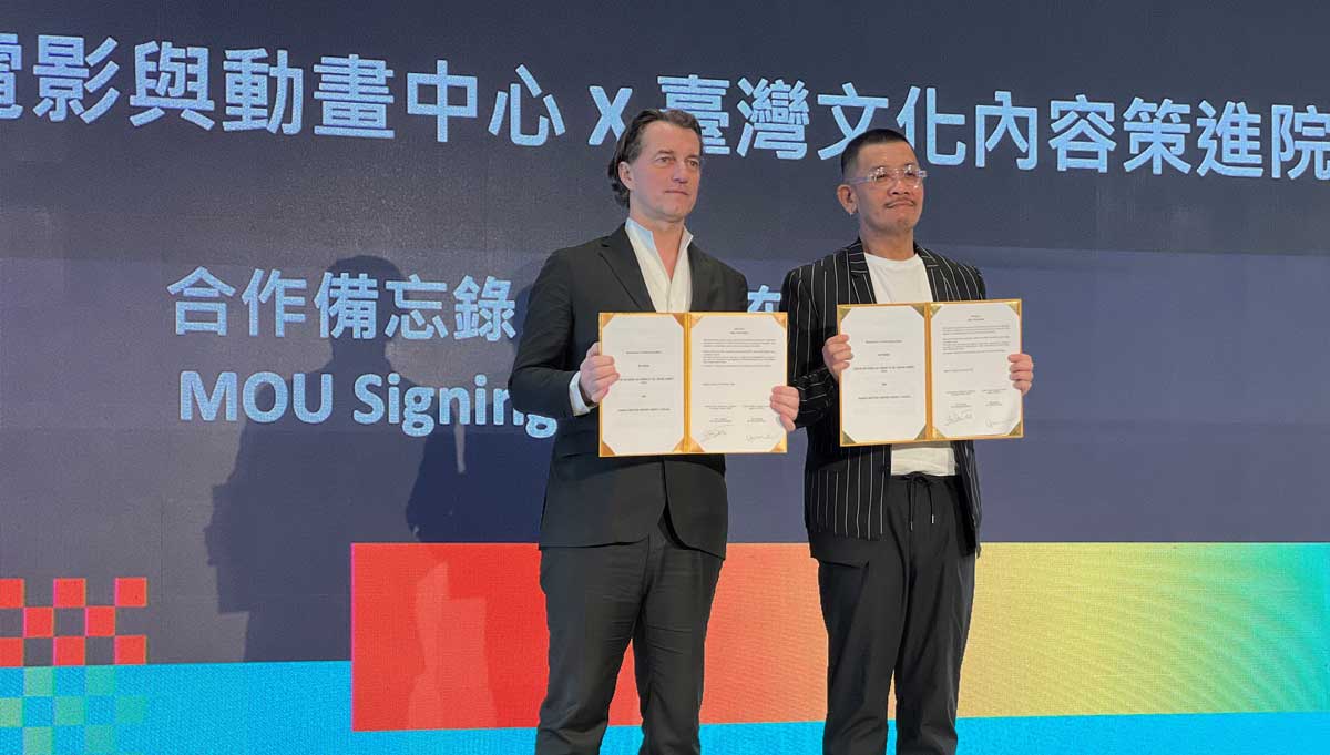 Dominique Boutonnat, président du CNC, et Homme Tsai, président de TAICCA