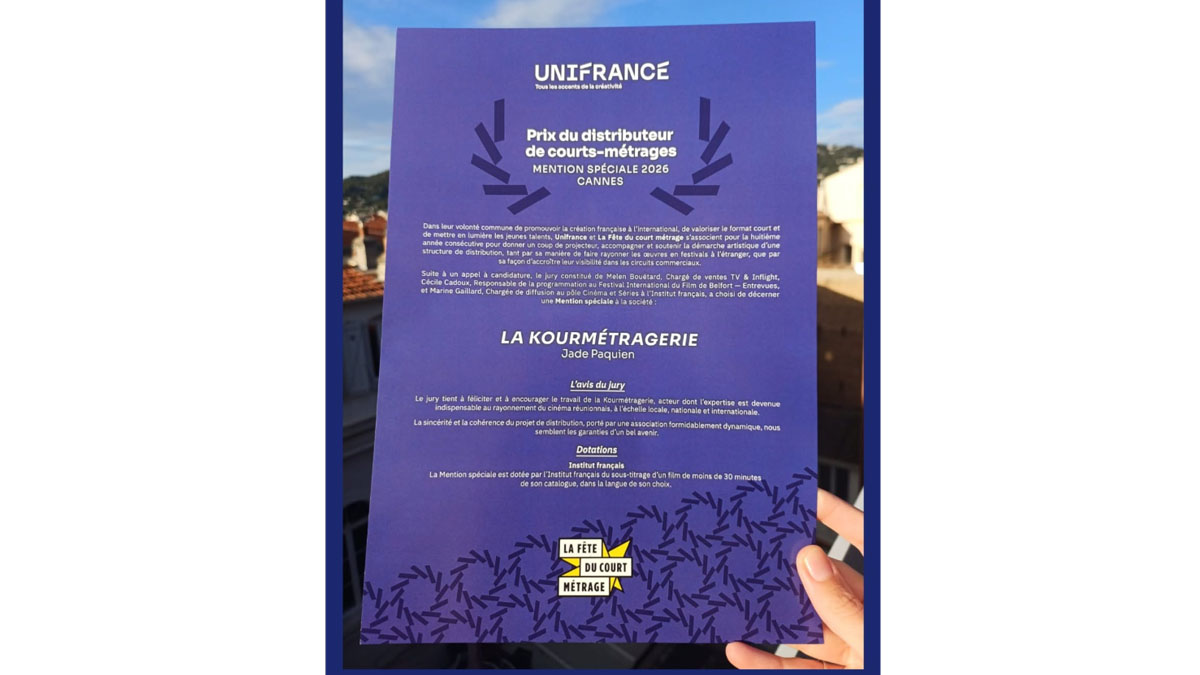 La Kourmétragerie reçoit la Mention spéciale du Prix Distributeur attribuée par Unifrance à Cannes