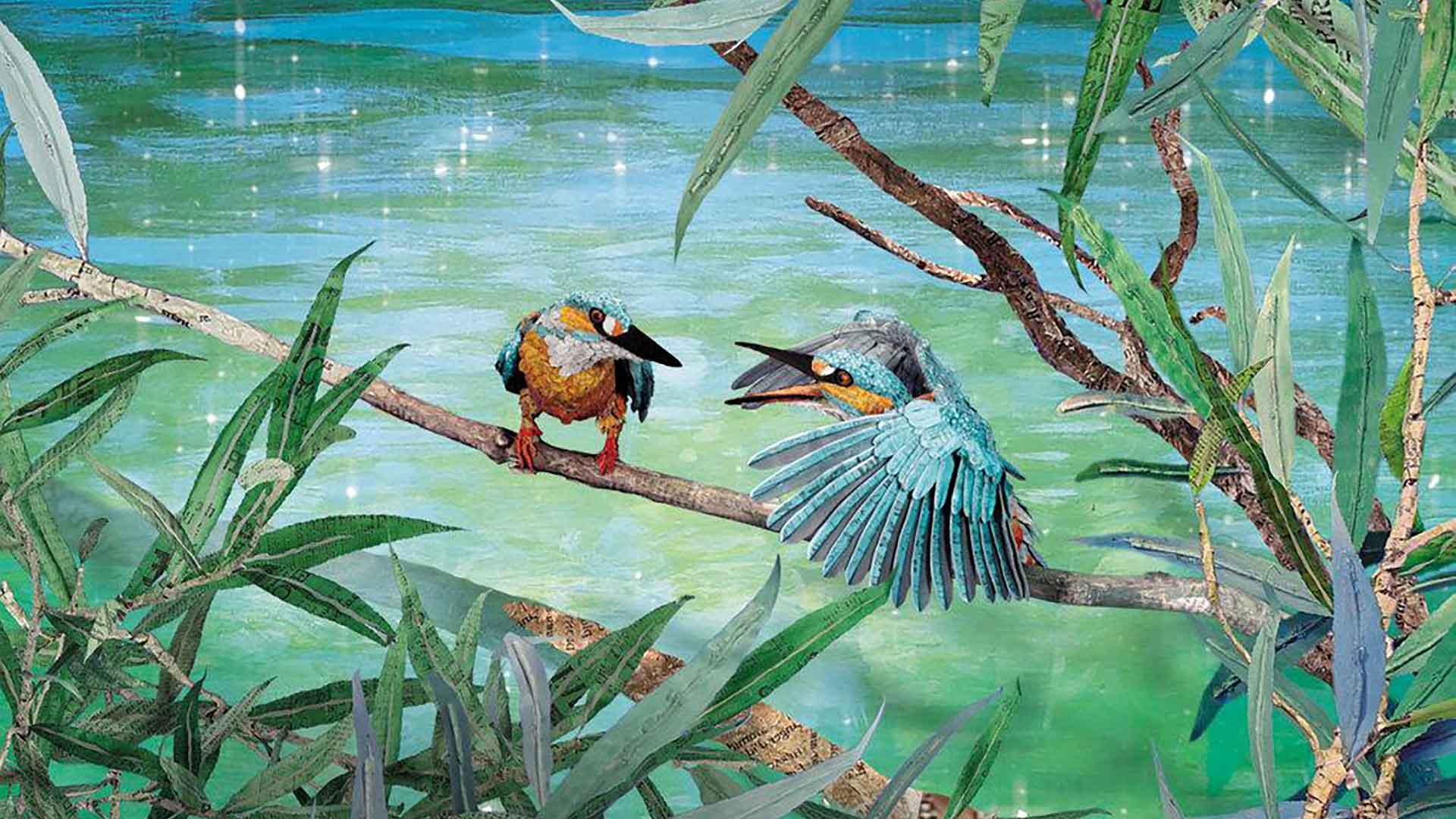 Dessin de deux oiseaux sur une branche