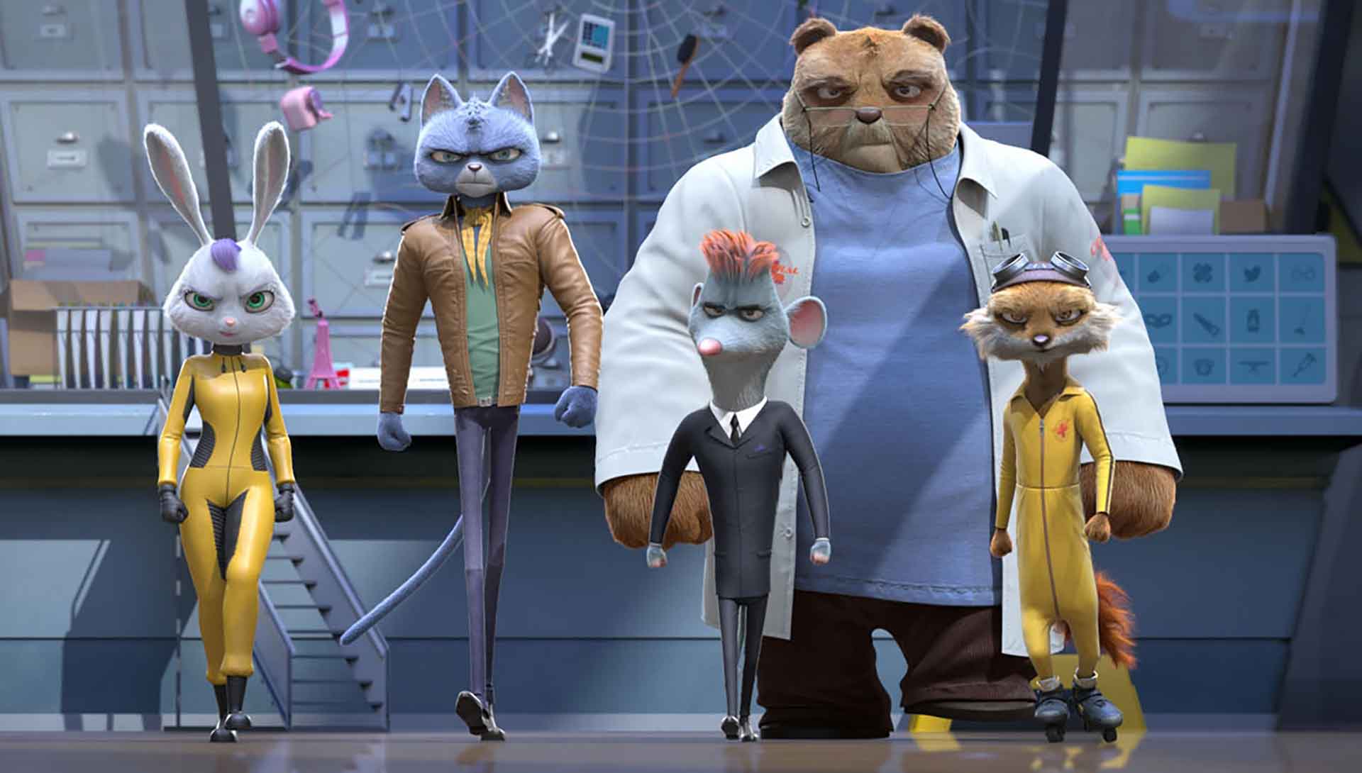 Film d'animation en 3D avec 5 animaux agents secrets. Extrait du film Spycies de Guillaume Ivernel