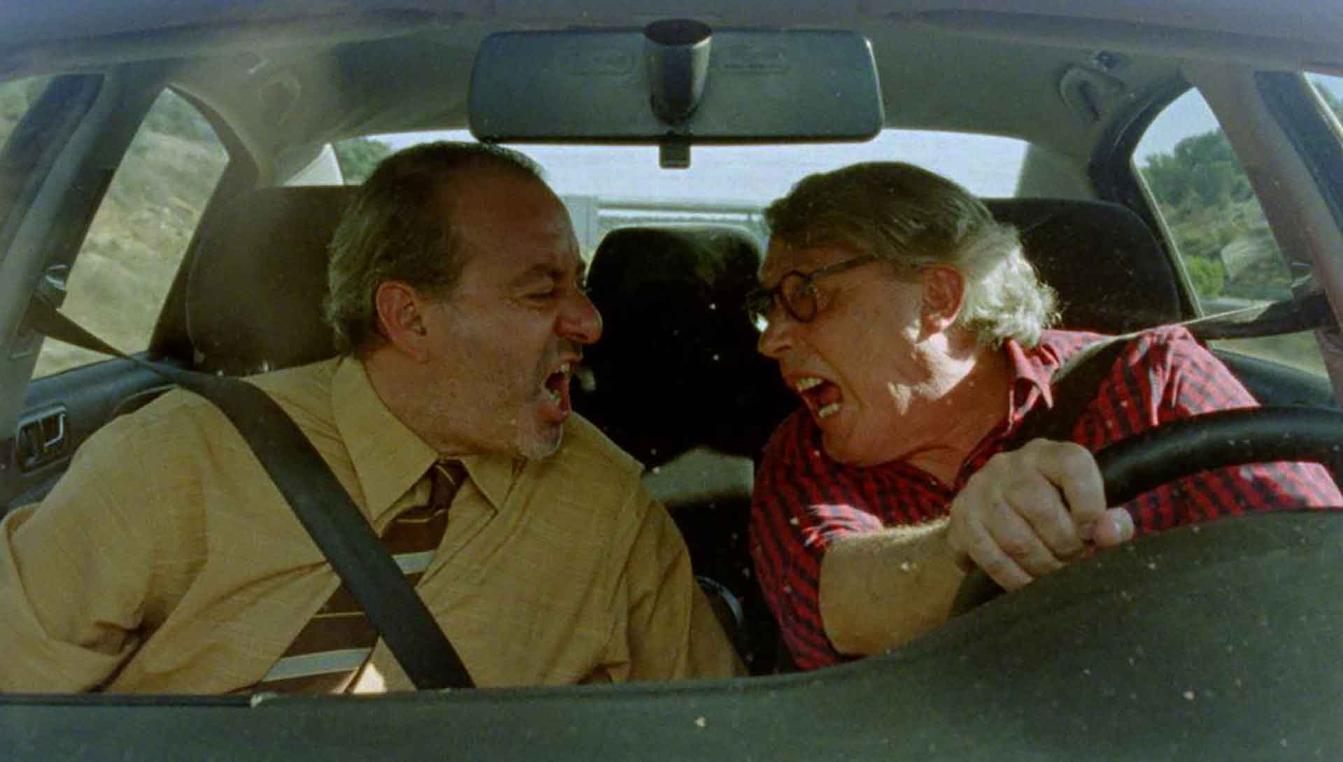 Un couple âgé se dispute dans une voiture