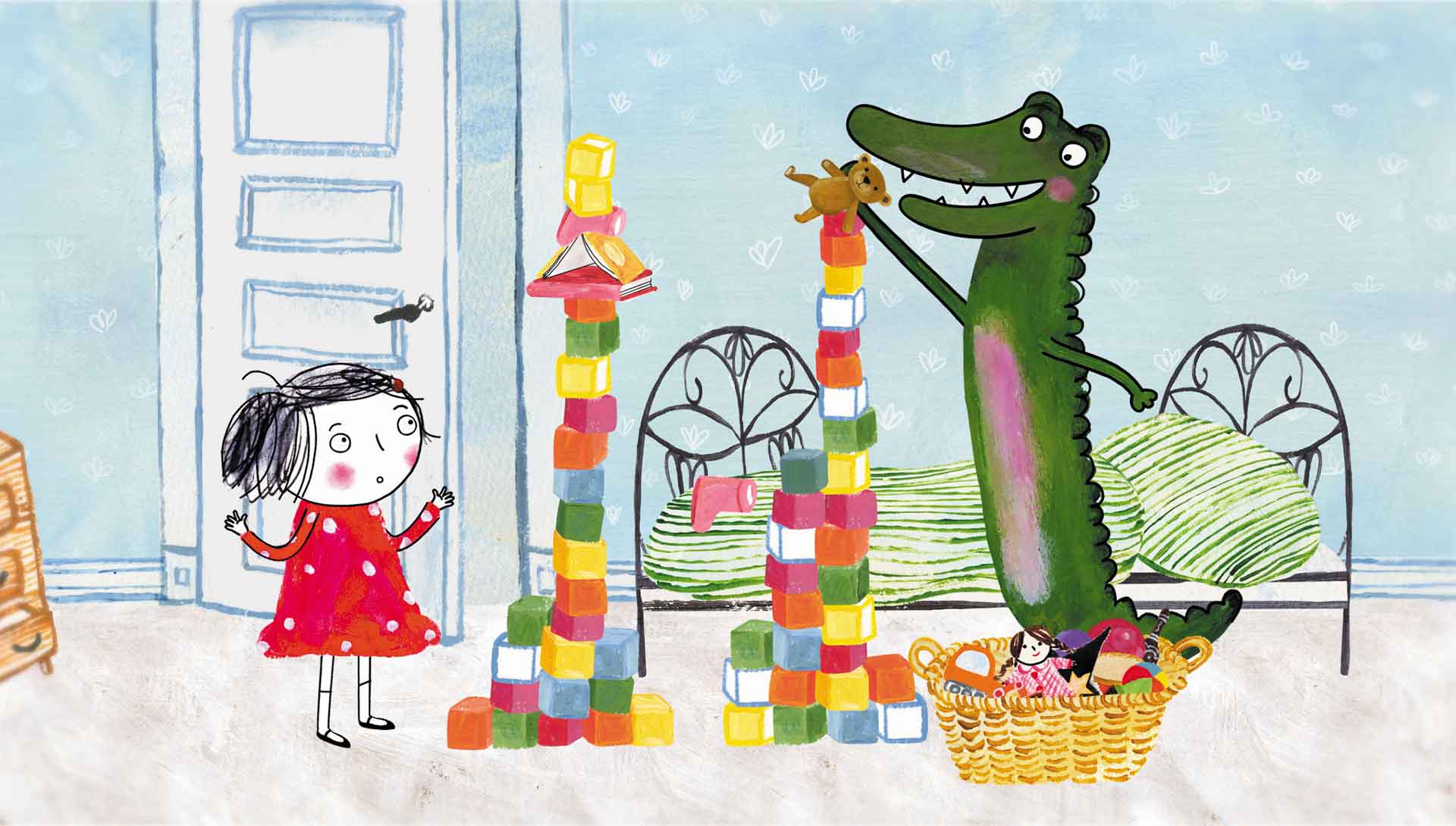 Dessin animé d'une petite fille jouant avec un crocodile. Extrait du film  Youpi ! C’est mercredi de Siri Melchior