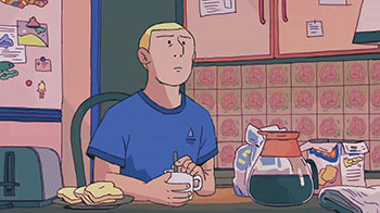 Dessin animé d'un homme prenant son café. Extrait du film 