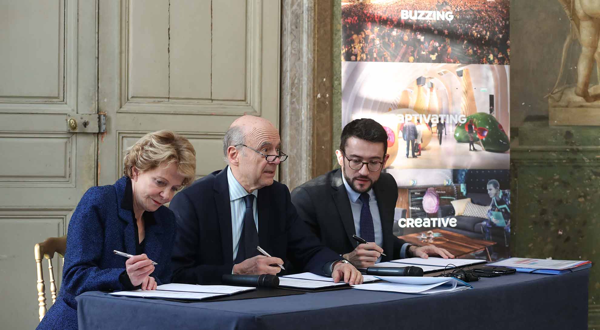 Frédérique Bredin, Présidente du CNC ; Alain Juppé, maire de Bordeaux et président de Bordeaux Métropole ; Fabien Robert, adjoint au Maire de Bordeaux en charge de la culture